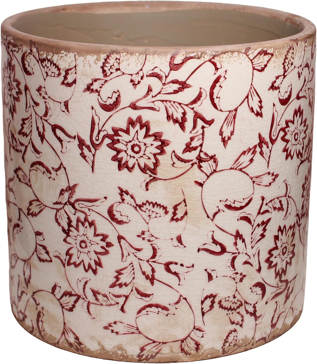 7.48in. Planters for Indoor Outdoor Plants, Rustic Pots for Plants, Vintage Plant Pots Indoor, Tuscan Indoor Tree Pot, Crackle Glazed Planter, Red Flower Pot Outdoor for Garden, Large