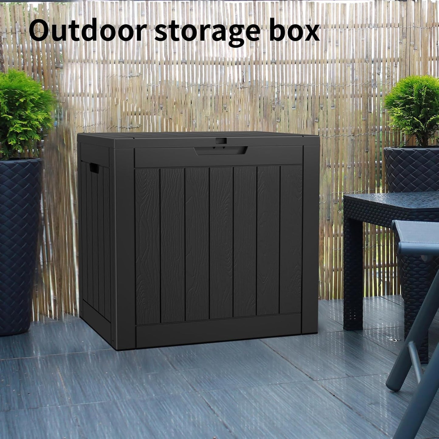 37 Gallon Outdoor Deck Box,Storage Lockable Waterproof Patio Furniture,Garden Tools,Cushions,Pool Accessories Outside Storage Resin Box(Black)