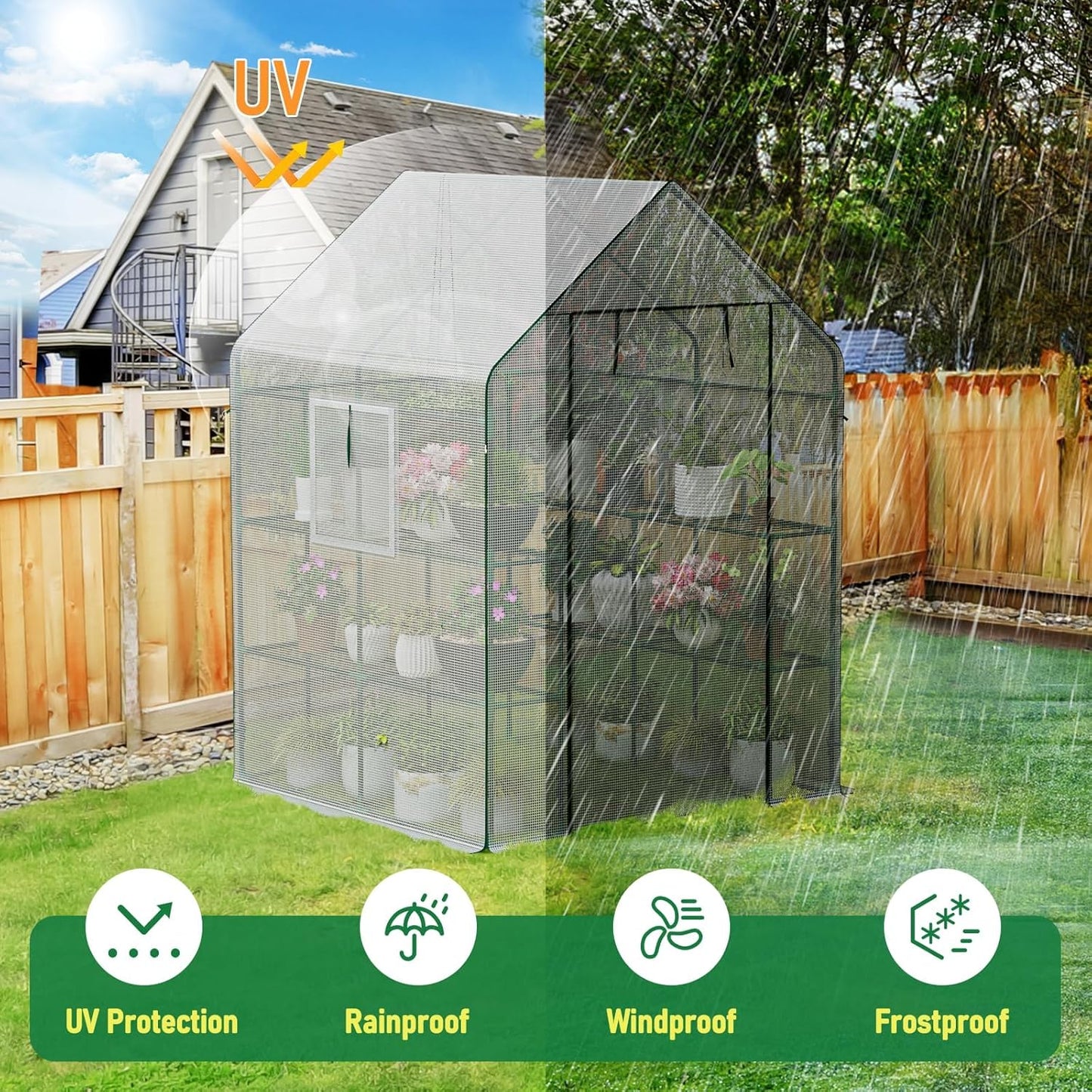 56×56×78Inch Walk-in Greenhouse, Heavy Duty Small Plant House with Thicken PE Cover and Steel Frame, for Garden, Outdoors, Indoors, White