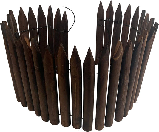 Worth Garden Wooden Short Fence Edging - Burnt Wood Finish Outdoor Lawn Landscape Edging - Flexible Decorative Border - Tree Fence - 11.8'' H x 42'' L - K624A05