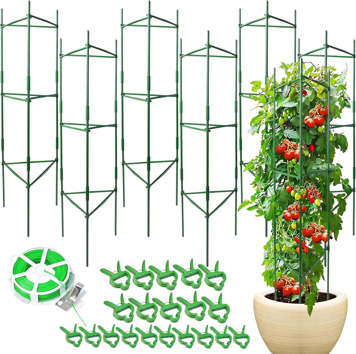 6 Pack Tomato Cage for Garden & Pots, Rust-Resistant Tomato Stakes Plant Cage Trellis Support for Climbing Vegetables Plants Flowers - 48 Inch