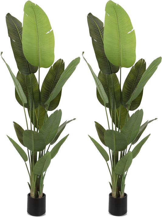 Artificial Trees Silk Bird of Paradise Potted Plants Faux Fake Tree for Home Living Room Office Decor Indoor Outdoor (2, 6.6 Feet)…