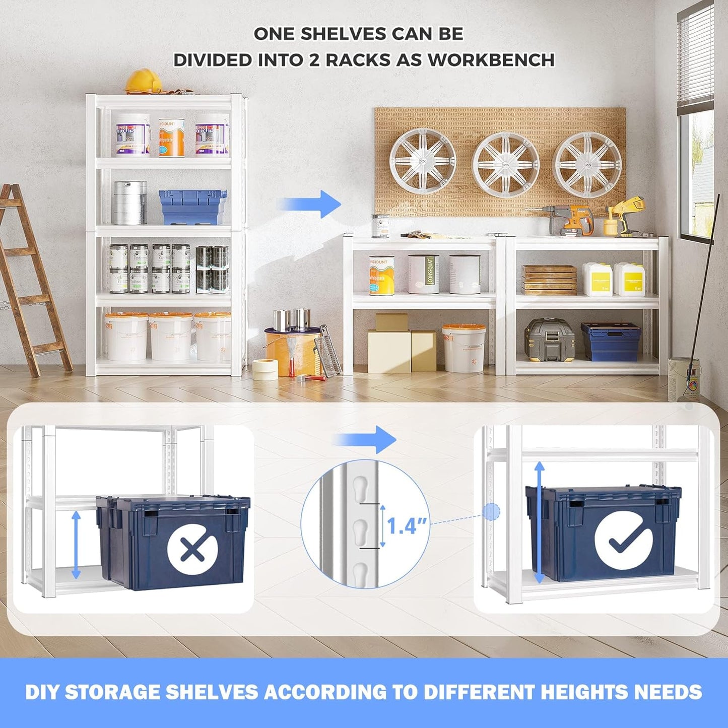 Raybee 72''H Garage Shelving Heavy Duty Storage Shelves Load 2010LBS Adjustable 5 Tier Metal Shelving White Garage Sheves Pantry Shelf for Kitchen Closet 72''H*31.7''W*16.3''D, 3 Pack