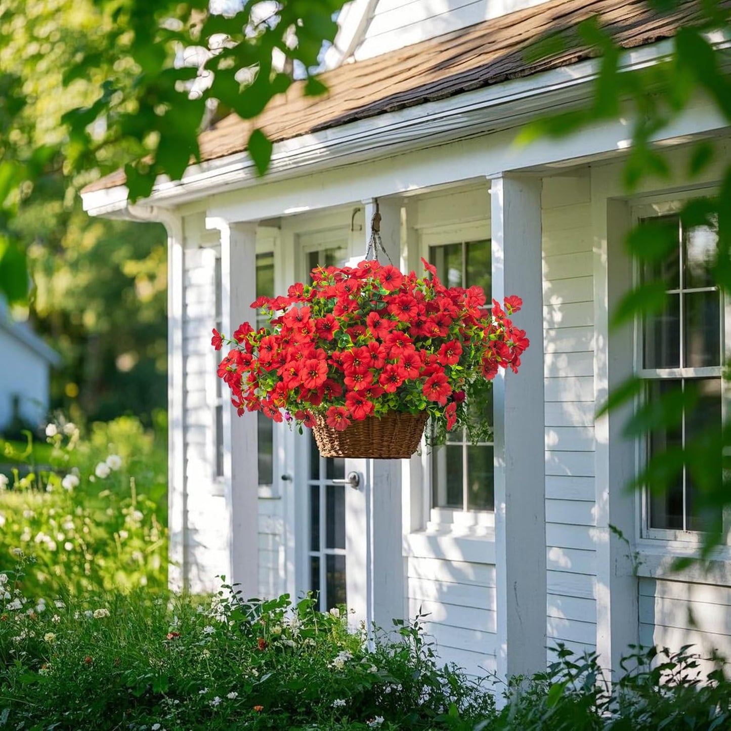 Artificial Fake Flowers for Outdoor Spring Decoration, 16 Bundles Faux Silk Colorful Daisy UV Resistant Realistic for Outside Porch Patio Home Yard Garden Planters Pots Window Box (Red)