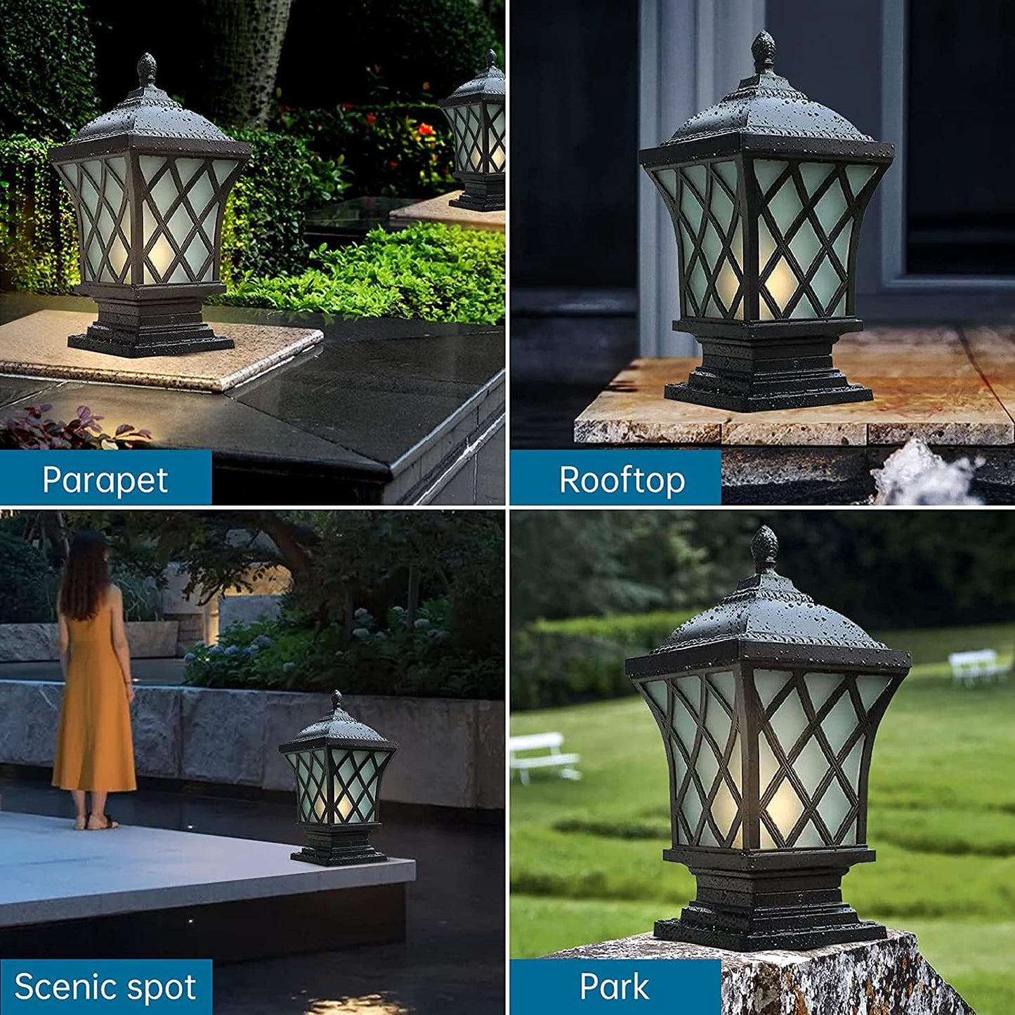 Outdoor Column Lights, 18.9″ Modern Column Lamp IP54 Waterproof Glass Post Light Outdoor E26 Aluminum Fence Post Light Fixtures for Villa Garden Park Lighting Black Pillar Lights
