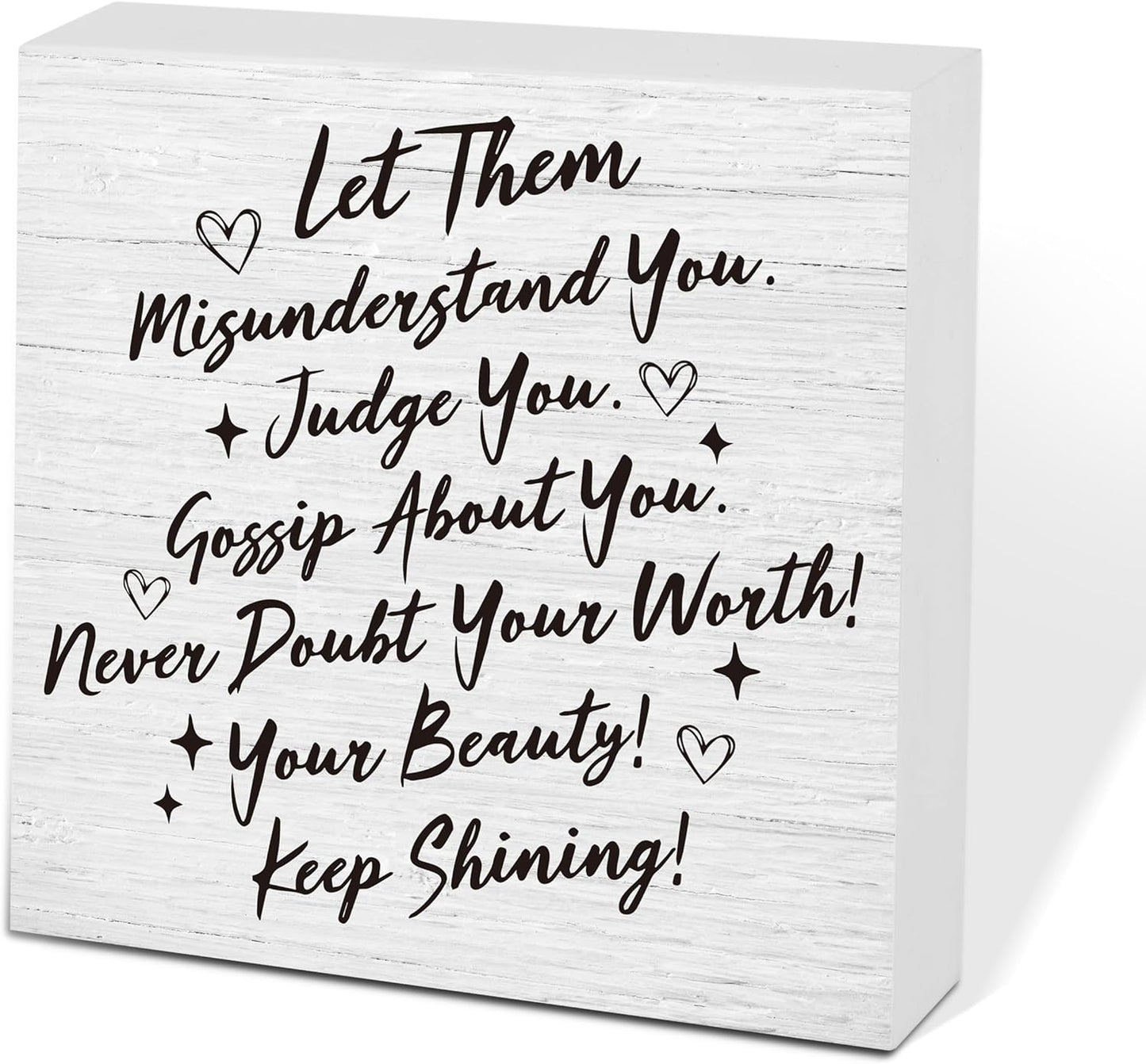 Let Them Wooden Sign, Desk Decorations For Women Office, 5x5 Inch Farmhouse Funny Office Decor Wood Box Sign, Desk Shelf Cubicle Accessories, Appreciation Gifts for Coworkers Boss, 10