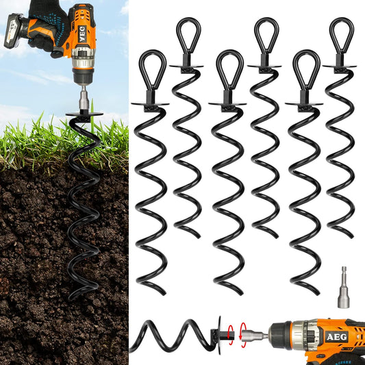 6 PCS 15.3 Inch Ground Anchors Heavy Duty for High Winds Screw in Earth Anchor Swing Set Spiral Auger Stakes Suitable for Tent Trampoline Tree Garden Fence Sheds Swingset, Easy Use with Drill