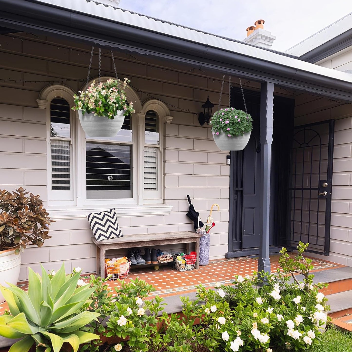 Hanging Planters for Indoor Outdoor Plants, Set of 2 Self Watering Hanging Pots with Drainage Hole & Plug and 20" Chain & Hooks