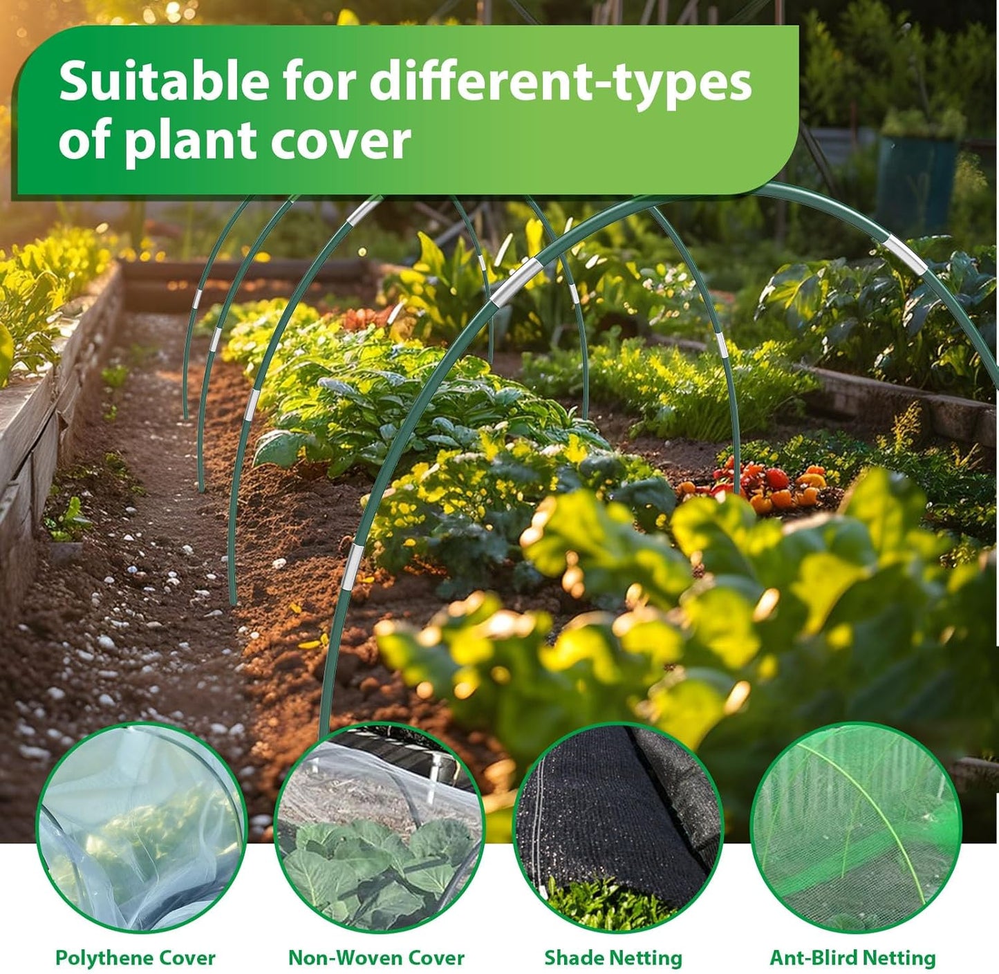 50Pcs Garden Hoops for Raised Beds,10 Sets of 7FT Greenhouse Hoops Grow Tunnel, Rust-Free Fiberglass Support Hoops Frame for Netting Shade Cloth Cover, DIY Plant Support Garden Stakes (10 Sets)