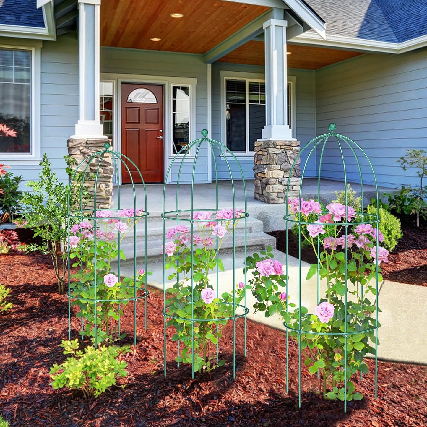 3 Pack Metal Plant Cage Support, 47" H Peony Support Tomato Cage Garden Obelisk Trellis Rose Trellis Support Tower Obelisk Garden Trellis for Clematis Vine Jasmine Support Outdoor Indoor