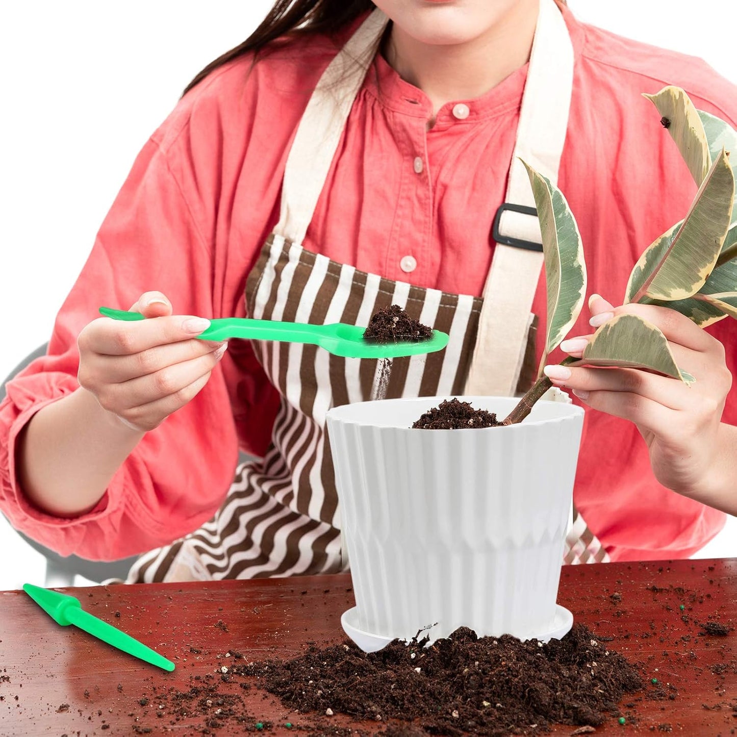 Plant Pots - 6.7 Inch Cylinder Ceramic Planters with Connected Saucer, Pots for Succuelnt and Little Snake Plants, Set of 2, White