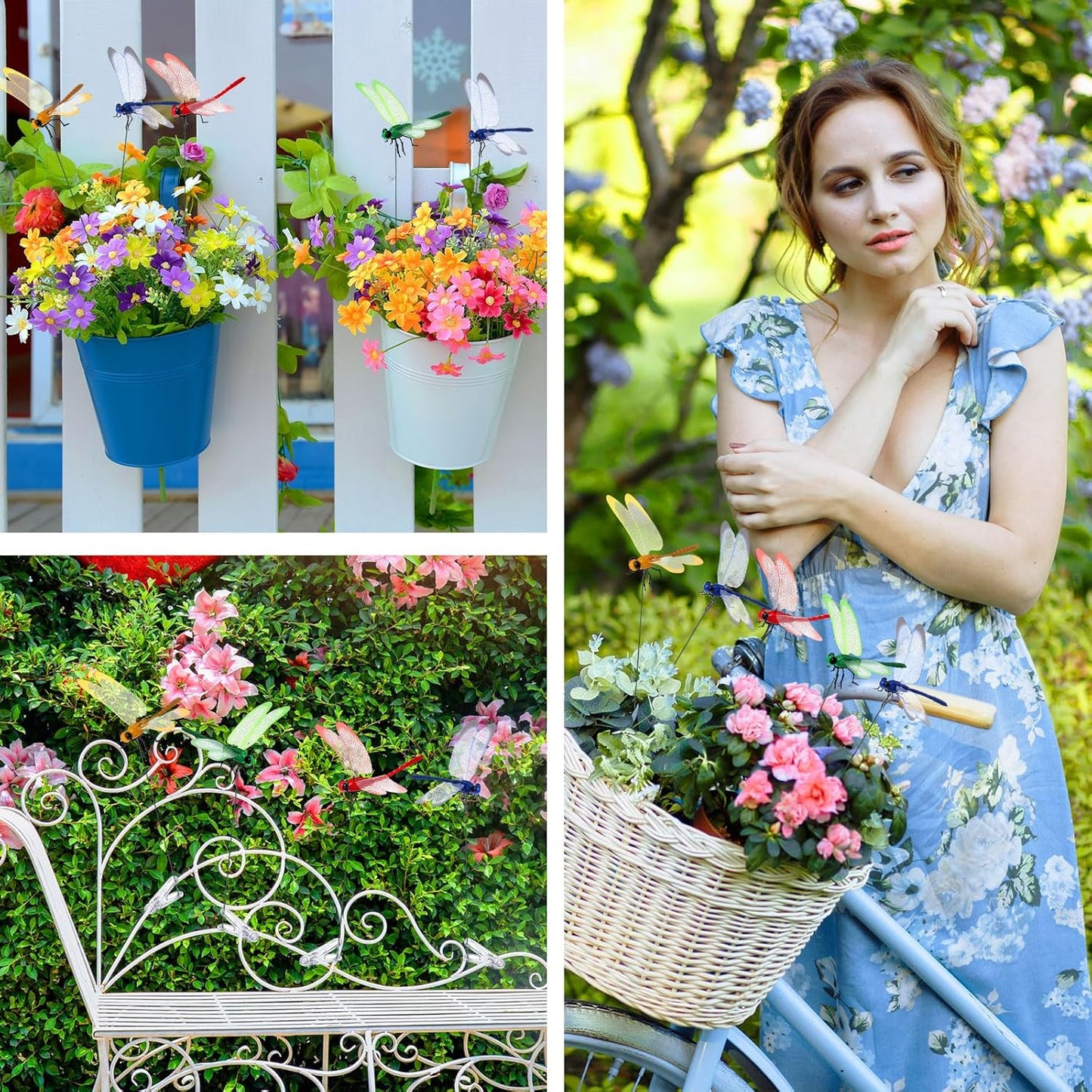 12 Pcs Colorful Dragonfly Clips 3D Simulation Dragonfly Garden Stakes Decor Deer and Horse Fly Deterrent, Bird Fly Scare Devices for Patio Garden Decoration