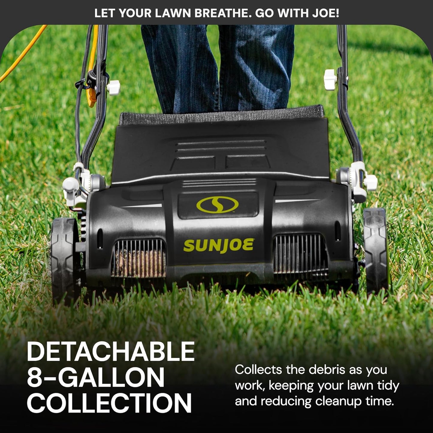 Sun Joe Electric Lawn Dethatcher & Scarifier with 8-Gal Bag, 12 Amp, 12.6 Inch, Black - Heavy Duty Gardening Machine and Equipment for Lawn, Yard, and Grass, AJ801E