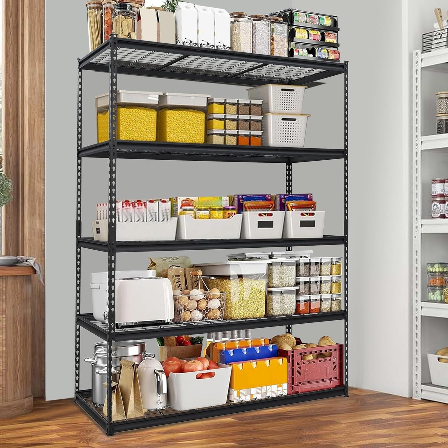 2500 LBS Storage Shelves, 5 Tier Garage Shelving, Heavy Duty, Adjustable Metal Shelving Unit, Industrial Utility Shelf Rack for Garage, Basement, Pantry, 72" H x 48" W x 18" D, Black