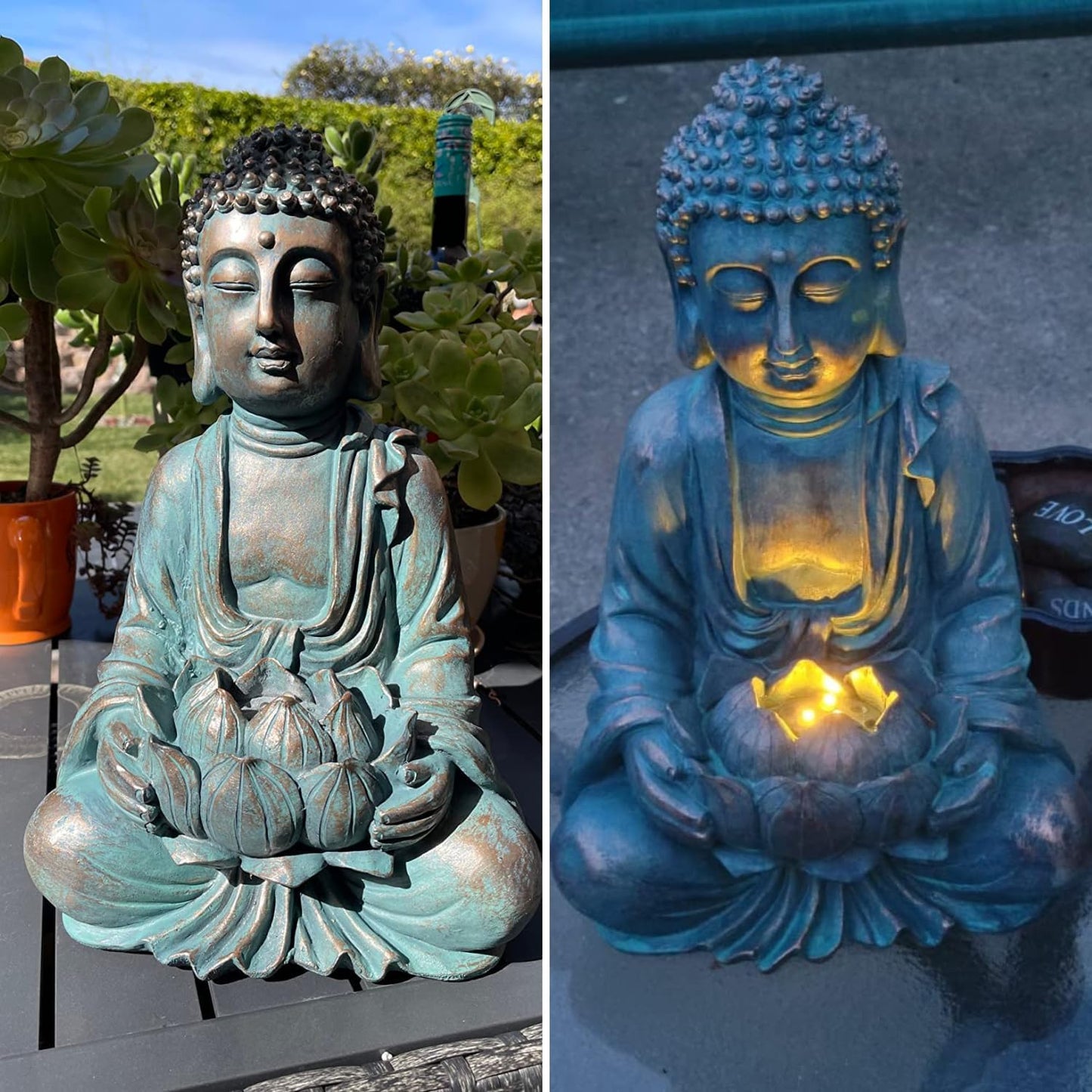 TERESA'S COLLECTIONS Meditating Buddha Statue for Garden Decor with Outdoor Solar Lights, Large Resin Outdoor Decor Garden Statue Sculpture for Home Lawn Yard Decor Gifts for Dad and Mom, 7.1''