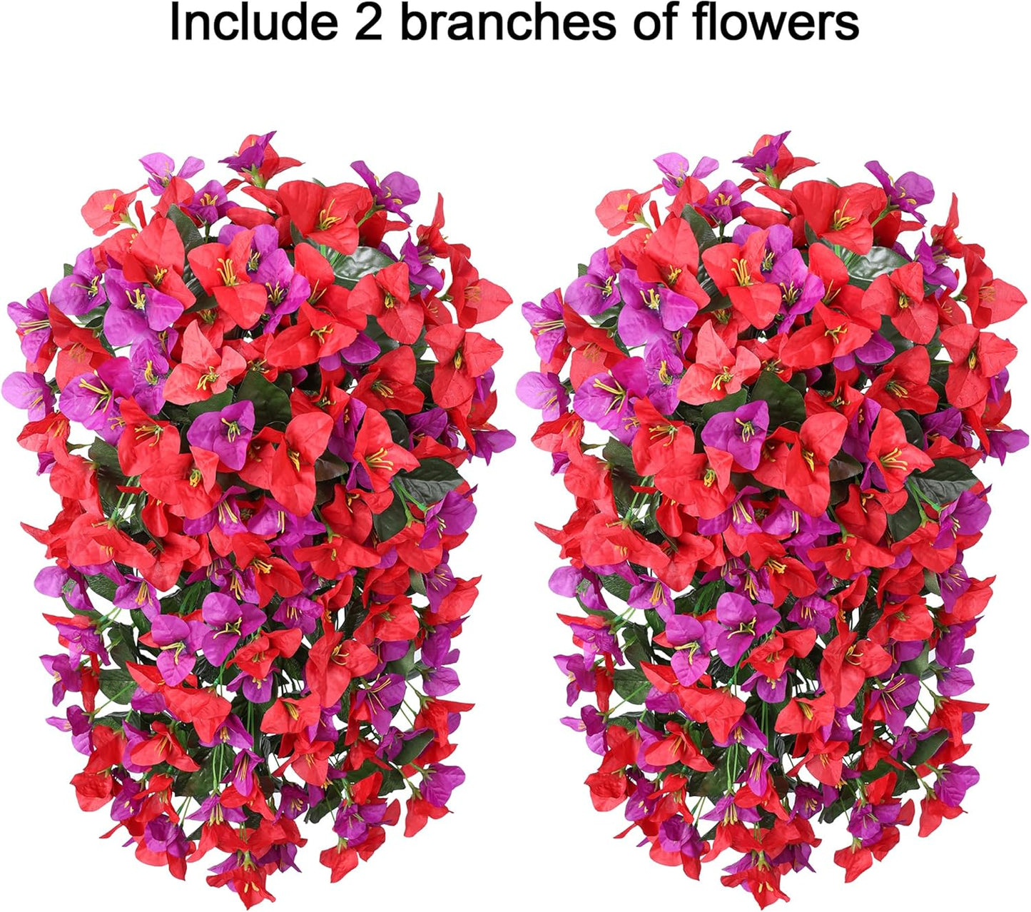 Bougainvillea Artificial Hanging Flowers Plants for Outdoors Decoration, 2pcs Fake Flowers Bougainvillea Vines Realistic UV Resistant Silk Flower for Outside Planter Porch Patio Yard Urn, Mix
