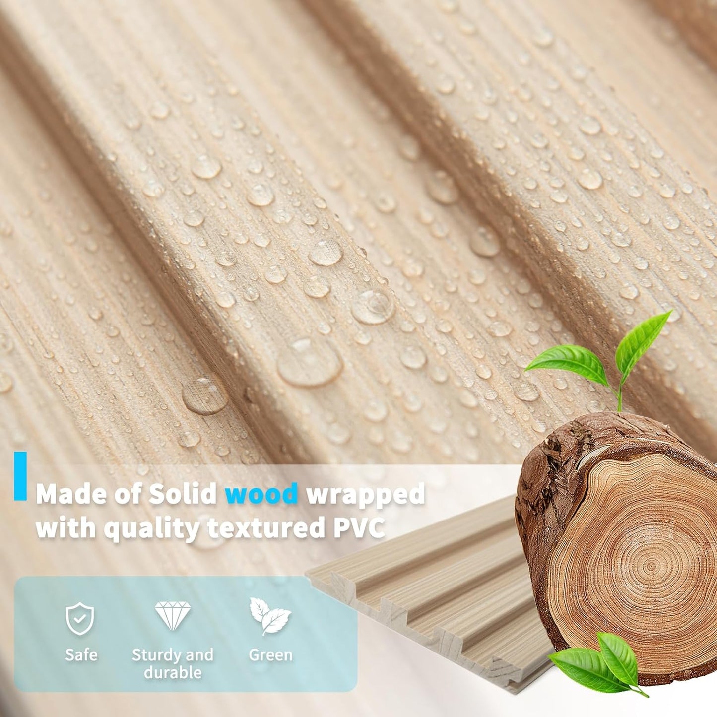 Art3d Slat Wood Wall Paneling for Interior and Ceiling Decoration - Pack of 4pcs + 1pc End-Trim, Size 108 x 5.7in.- Ashtree