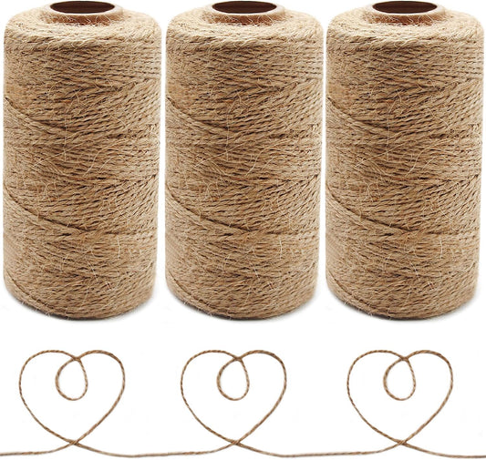 Anvin 984 Feet Cotton Twine Natural Jute Twine Packing Twines Bakers Twine Kraft Twine Wrapping Butchers Baking Arts and Crafts Gardening(Pack of 3, 10 Ply 2mm Thick)