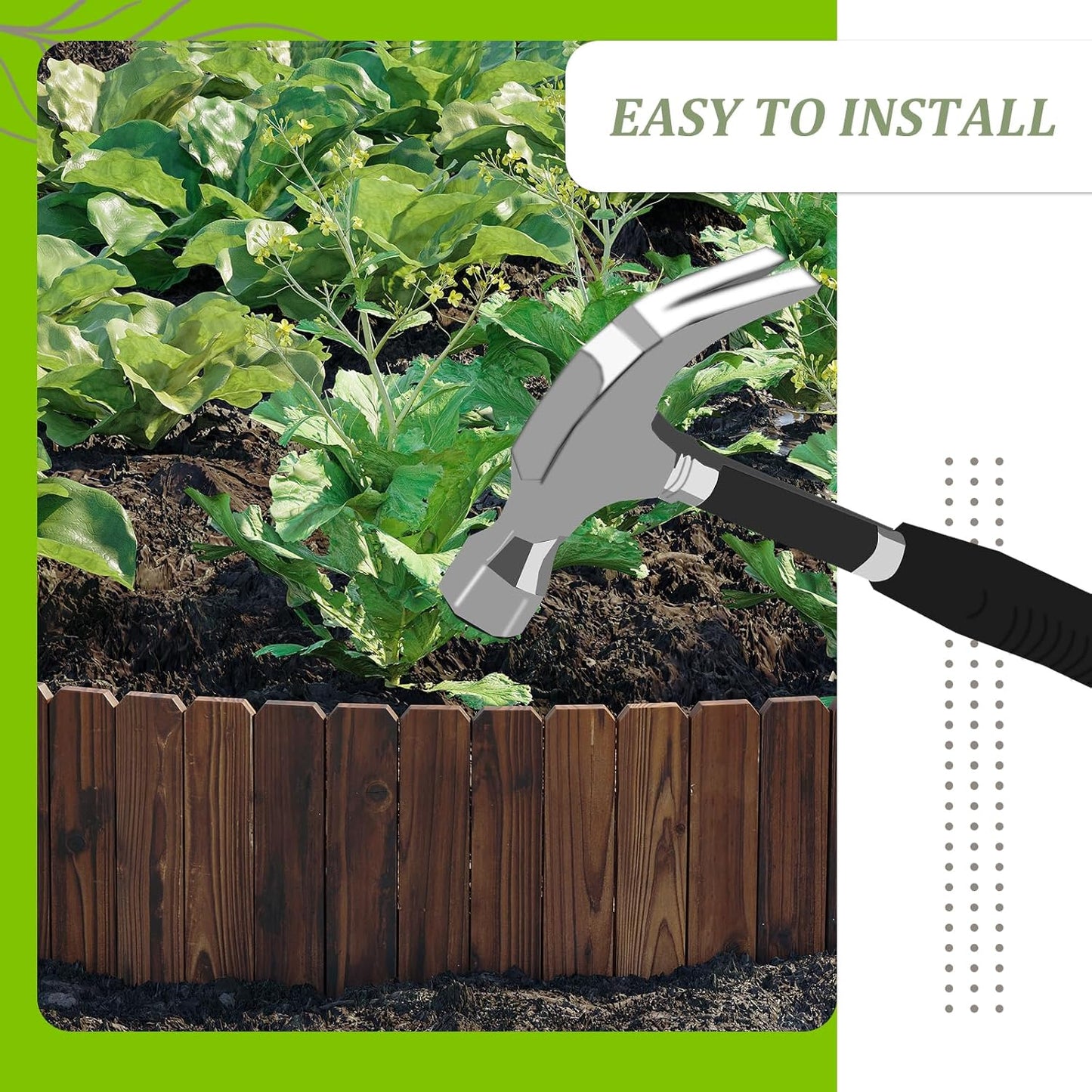 Wooden Garden Edging Border Wood Garden Fence Wooden Landscape Edging Decorative No-Dig Garden Edging Landscaping Lawn Edging Fence- 7.87”H x48”L（1 Pack）