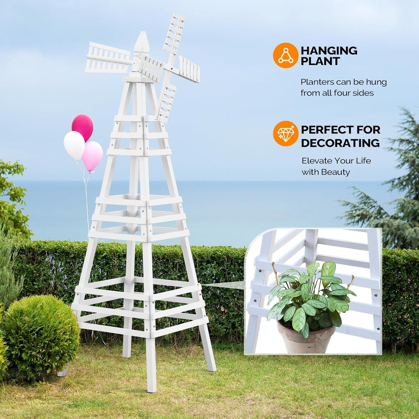 VINGLI Outdoor Yard Windmill, Wooden Wind Spinner for Garden Yard Lawn Patio Decoration (White, Large)