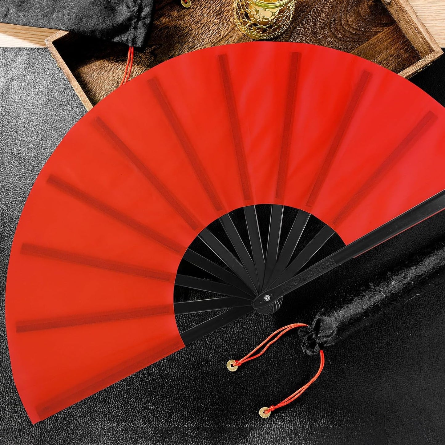 Maitys 2 Packs Large Clap Fans for Line Dancing Large Chinese Folding Hand Fans for Men and Women, Festival, Tai Ji, Kungfu, Martial Art, Gifts (Red and Blue)