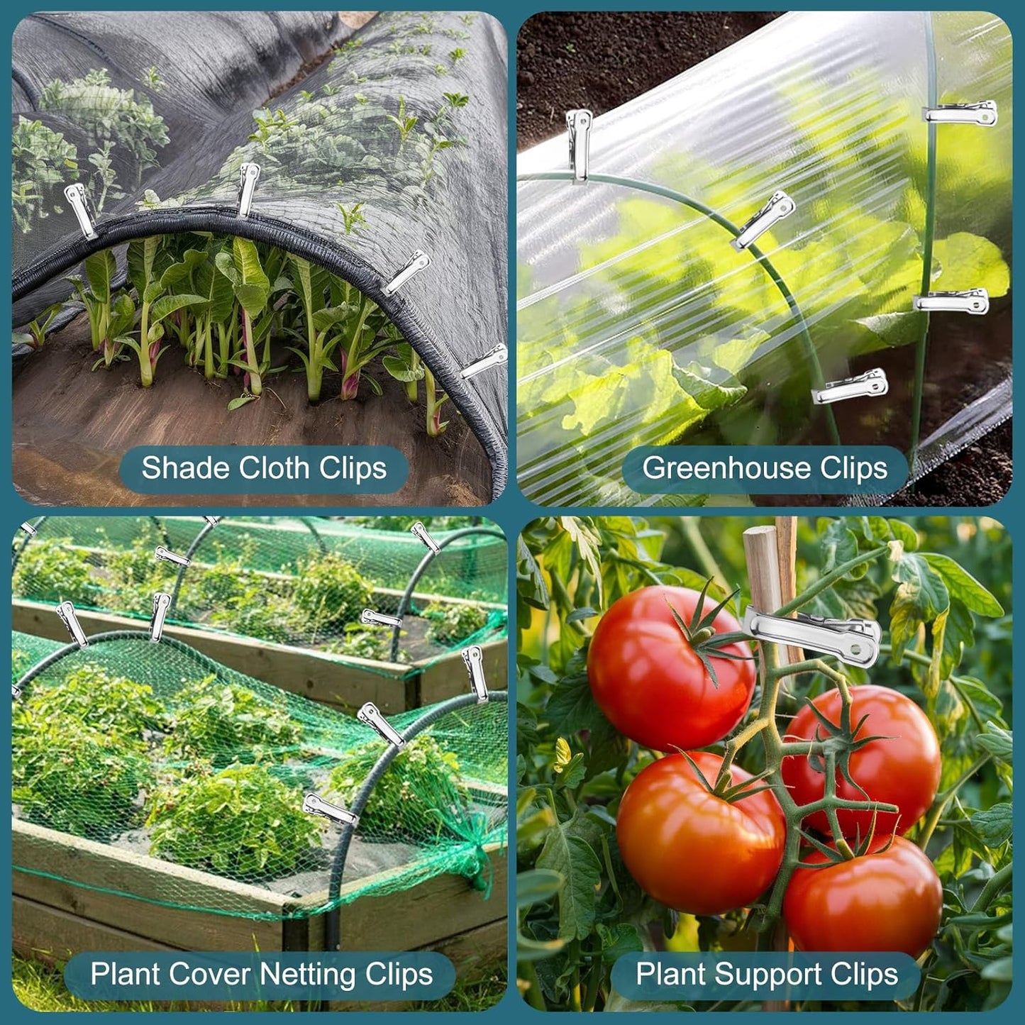 50 PCS Garden Clips, Greenhouse Clamps, Stainless Steel Greenhouse Clips for Netting, Heavy Duty Row Cover Clips with a Strong Grip for Shade Cloth or Plant Cover on Gardening Hoops