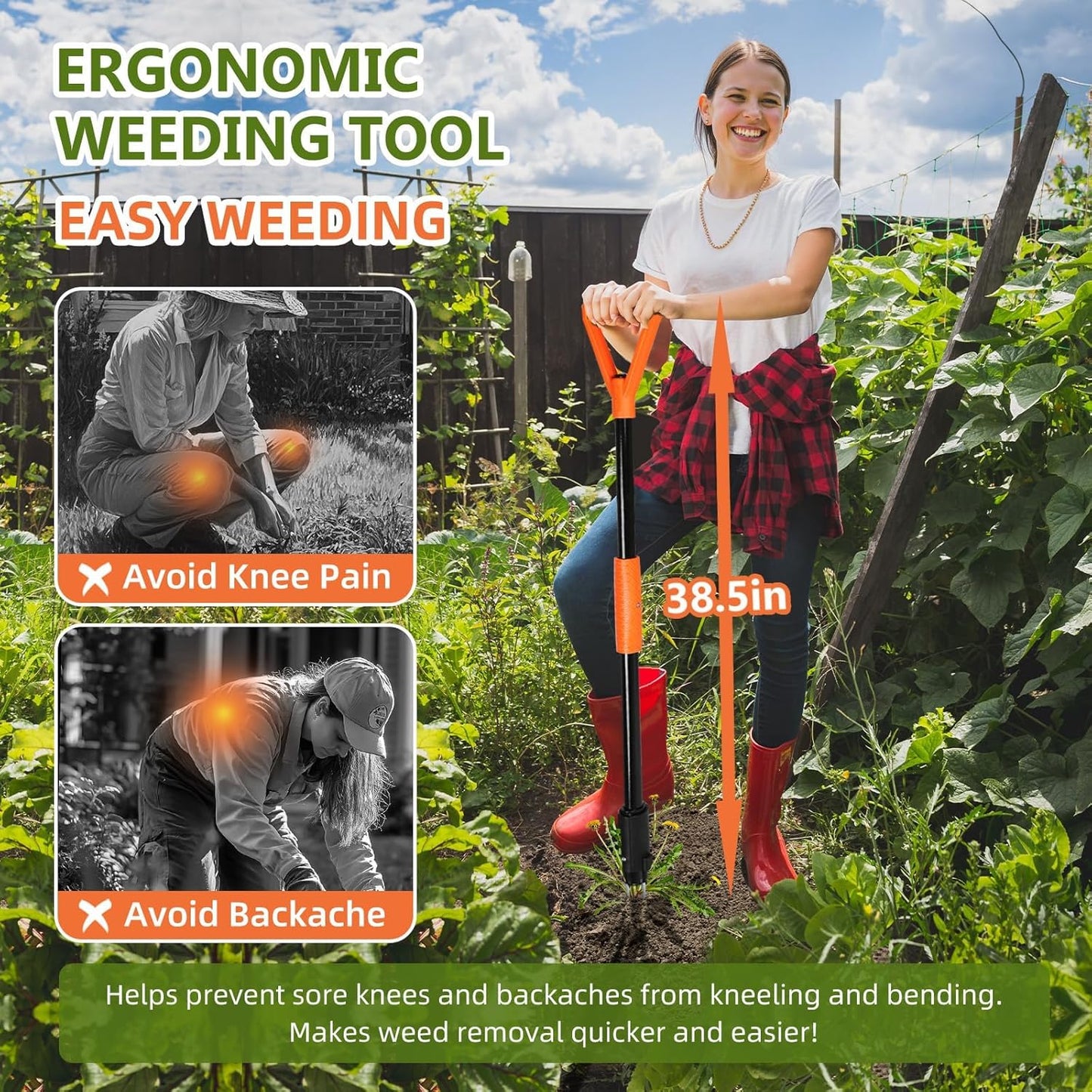 SHANTRA Weed Puller Tool, 3-Claw Stand Up Weed Puller Tool with Long Handle, Garden Weeder Puller Heavy Duty Stand Up Weeder, Weeding Tool for Lawn, Yard, Garden, Crabgrass, Dandelion Picker