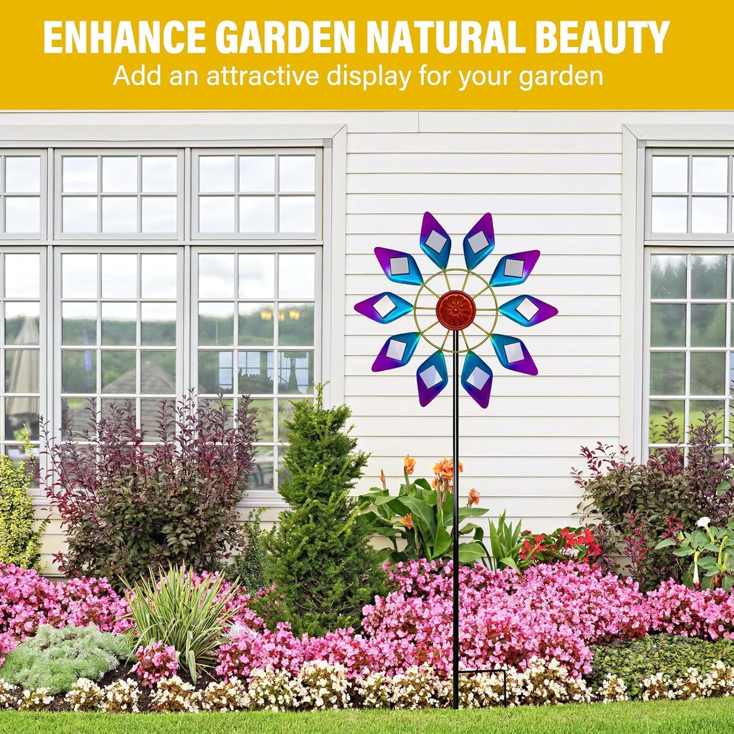 45" Sunglasses Garden Wind Spinners for Yard, Special 9pcs Mirrors Kinetic Wind Spinner Outdoor Decor, Wind Sculpture Yard Art Decorations for Patio, Lawn & Garden