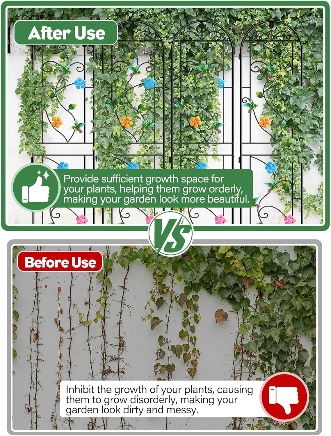 87 Inch Metal Garden Trellis for Climbing Plants, Kalolary 4 Pack Colorful Hummingbird Plant Trellis Support Decoration Arched Fence Trellis Outdoor for Patio Lawn Garden Yard Backyard Wall