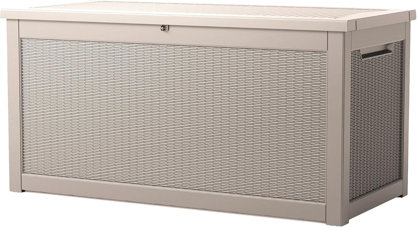 260 Gallon Storage Box, Waterproof Resin Deck Box with Steel Support & Hydraulic Rod, Lockable Storage Bench for Indoor & Outdoor Use, Storage Bin for Patio Cushions, Garden Tools, Grey