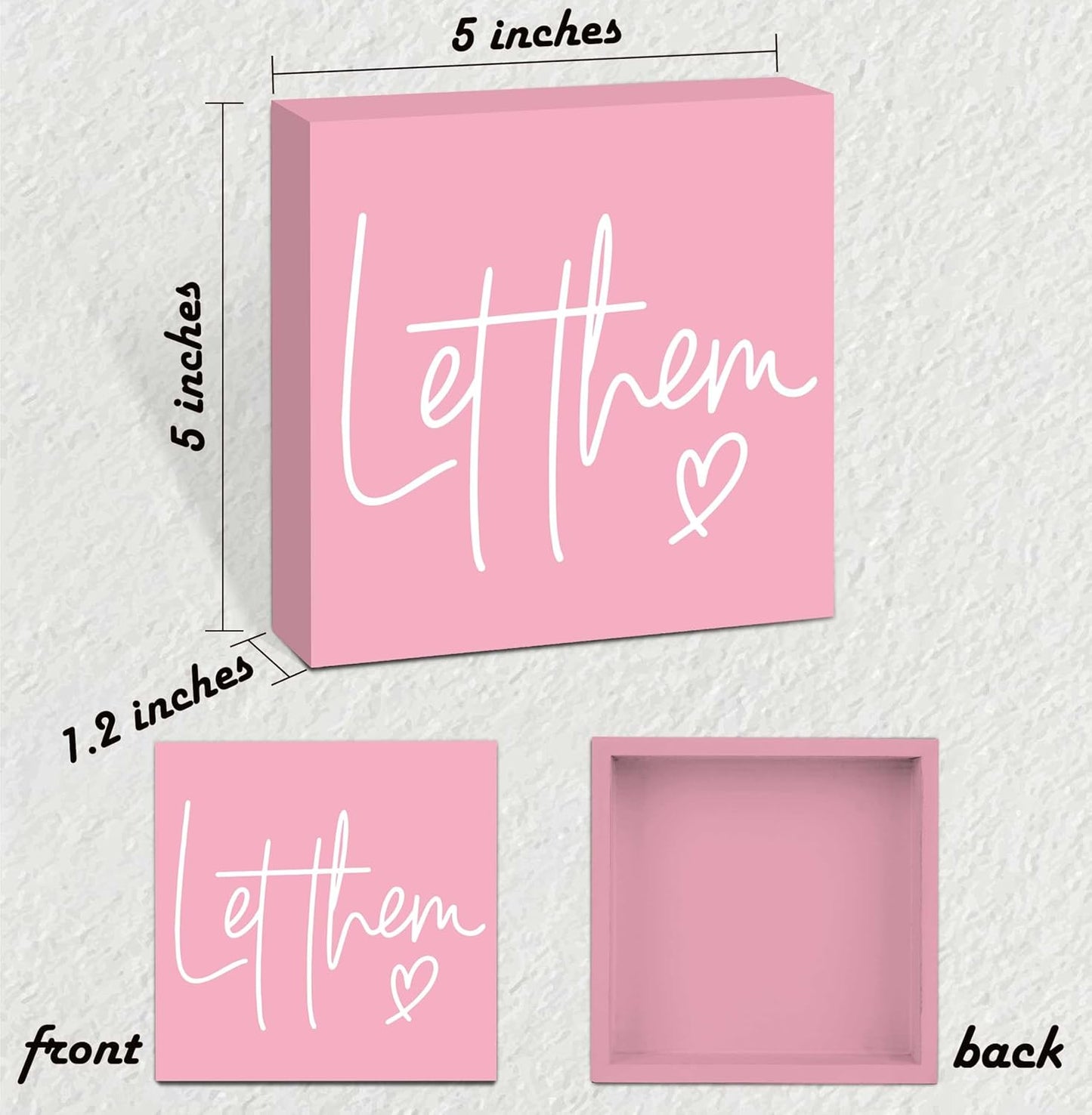Let Them Wooden Sign, Pink Office Decorations for Work, Let Them Mental Health Rustic Wood Box Signs 5x5 Inch, Desk Shelf Tabletop Decor for Home Cubicle Decor, Office Gifts for Coworkers Women, 20