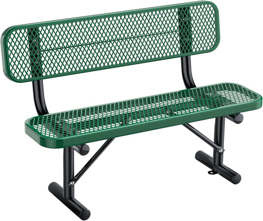 4Ft Outdoor Bench with Back Portable Frame, Outdoor Steel Park Bench with Backrest, Expanded Metal Mesh Bench for Outside, Lawn, Backyard, Park, Deck, Garden, Patio, Porch, Green