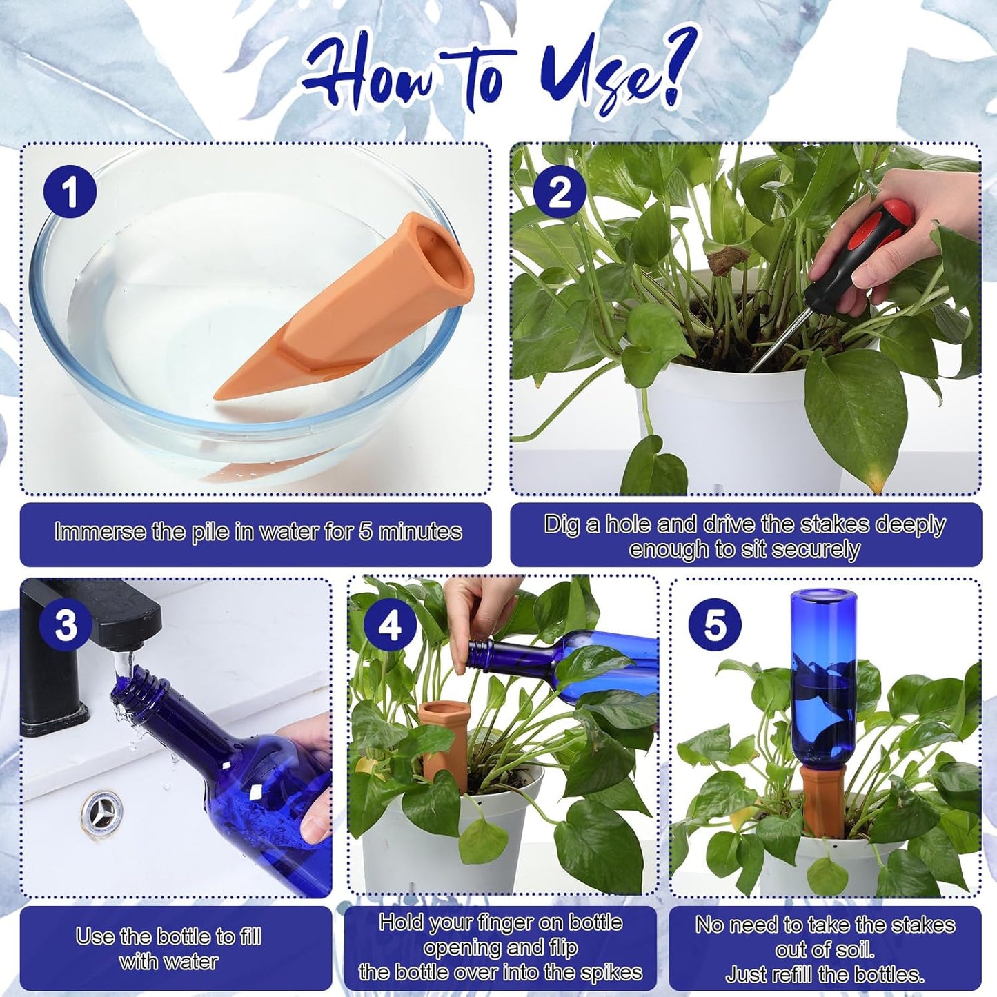 6 Sets Plant Watering Devices Include Terracotta Self Watering Spikes and 26 oz Plastic Bottles, Slow Release Vacation Insert Automatic Plant Waterer Device (Blue Green and Terracotta)