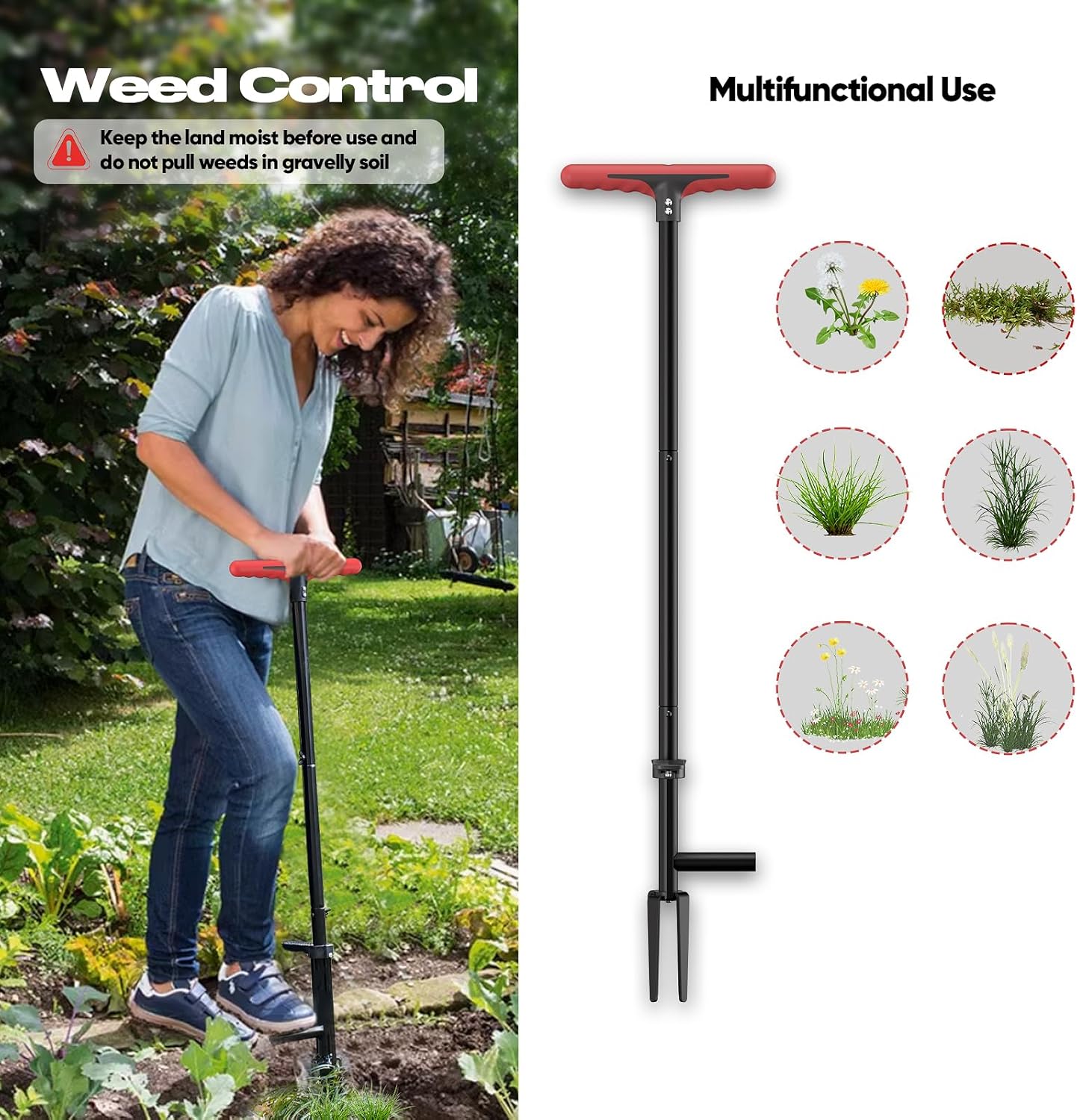 FLORA GUARD Weed Pulling Tool Stand-Up Weeder Tool with Long Handle Lawn, Yard, Garden, Dandelion Picker, Weed Remover (red)