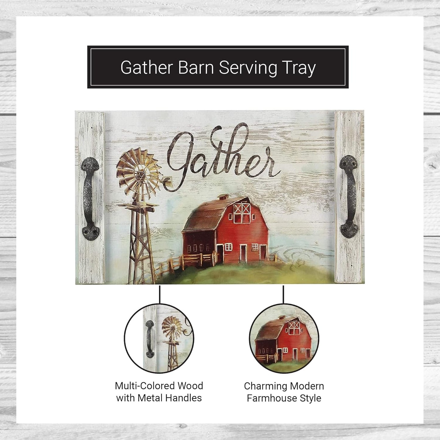 Young's Inc. Gather Barn Serving Tray - 16" W X 10" H - Modern Farmhouse Decor - Lap Trays for Eating