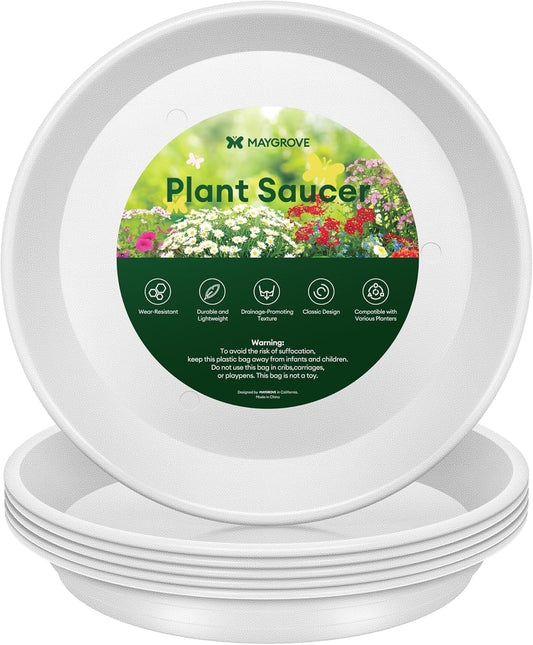 6 Pack Plant Saucer, 8 10 12 inch Plant Saucers for indoor, Heavy Duty Plastic Plant trays for pots, Grow Bags, Bird Baths, Flower Drip Trays for Indoor and Outdoor Uses (10", White)