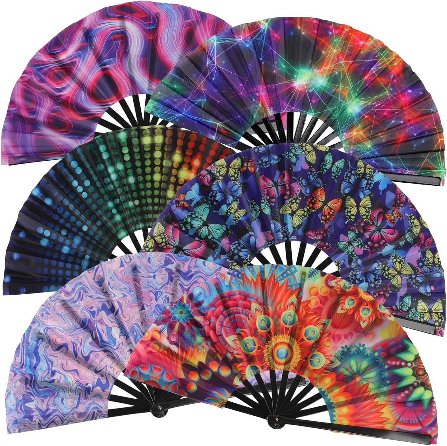 6 Pack Large Rave Hand Fan for Line Dancing, Clap Popping Fan for Women/Men, Plastic Clack Handheld Fan for Boots On The Ground, Festiveal, Party, Beach and Home Decorations