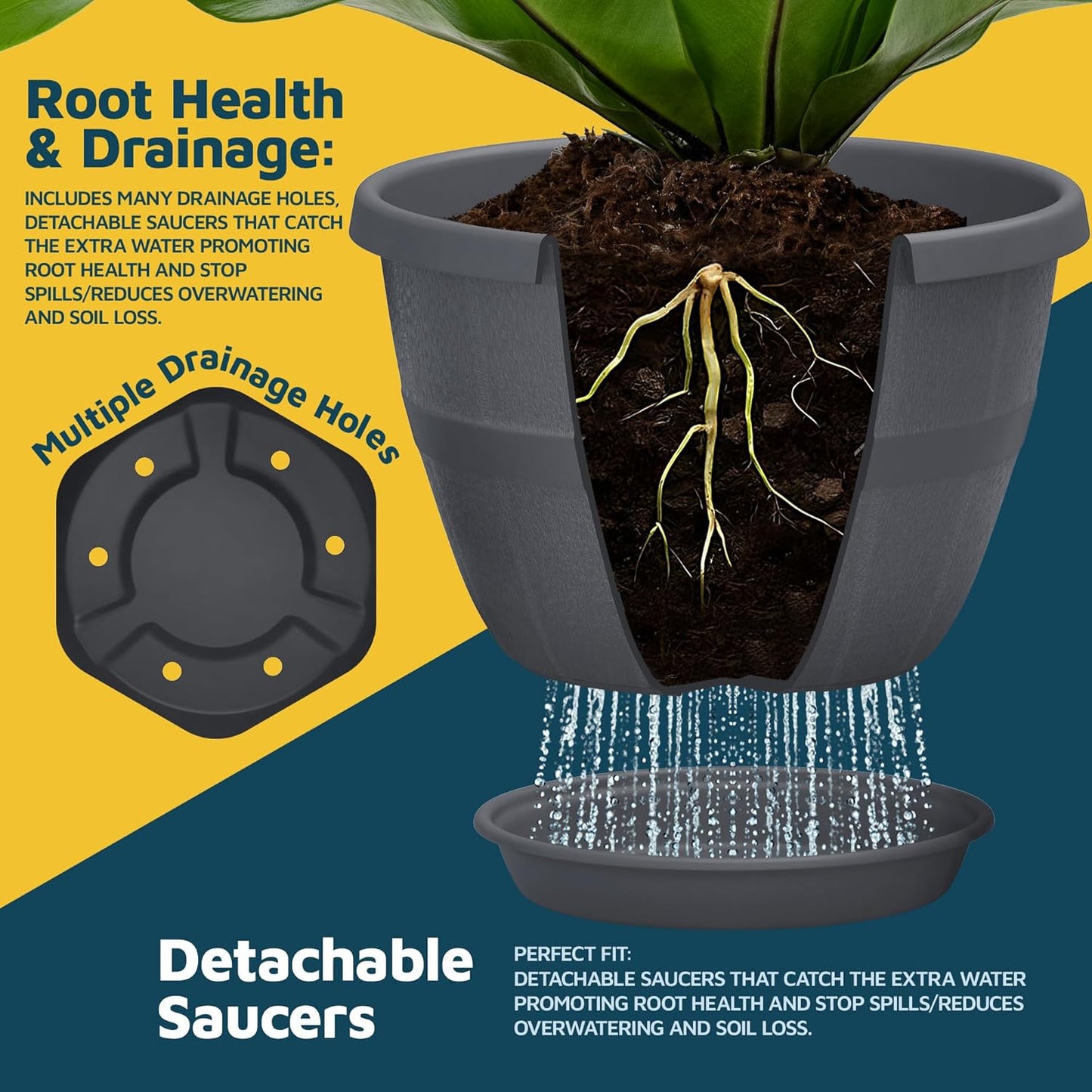 10-Inch Whiskey Barrel Planters Outdoor Pack of 20 - Durable Plastic Plant Pots for Indoor & Outdoor Use with Drainage & Saucer, Lightweight Rustic Barrel Planters for Flowers, Herbs & Small Plants