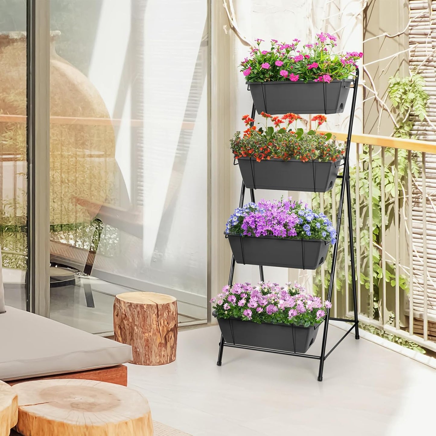 4 Tier Vertical Garden Planter Herb Garden Planter Outdoor Planters for Outdoor Plants Standing Vertical Raised Garden Bed Tiered Garden Vegetable Planter with Drainage Holes (Grey)