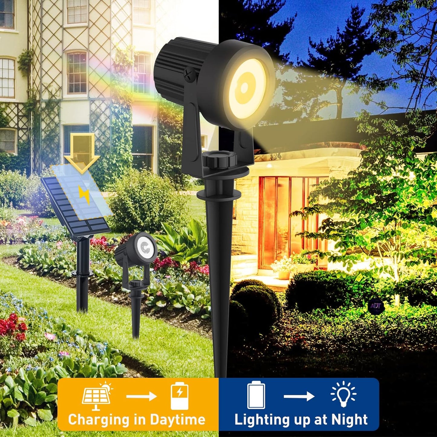 T-SUNUS Halloween Solar Landscape Spotlights 4 Pack Warm White 3000K, Spot Lights IP65 Waterproof Outdoor Separated Panel with 9.8ft Cable, Garden Christmas Light for Flag Driveway Walkway Patio Pond