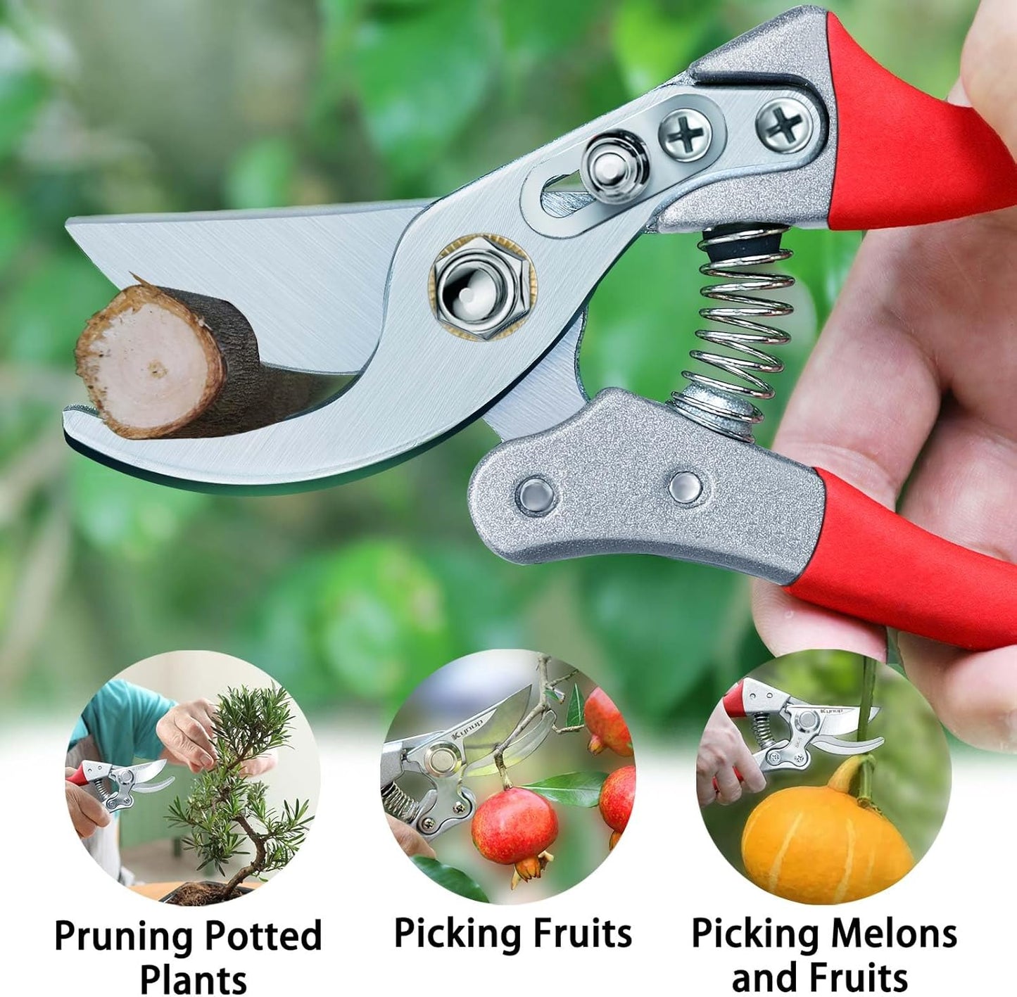 Kynup Pruning Shears, Gardening Scissors, Pruners for Gardening, Garden Grass Clippers Hand Hedge Shears, Heavy Duty Garden Tools(Red)