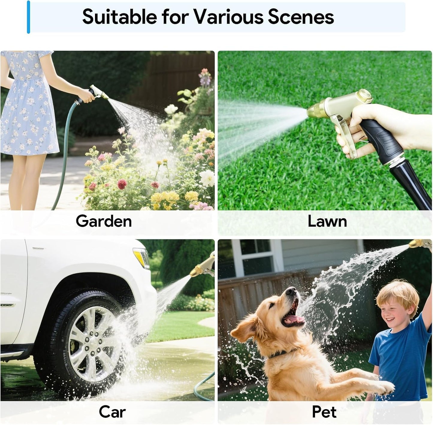 Garden Hose Nozzle Heavy Duty, Metal Hose Sprayer Nozzle with High Pressure, Adjustable Spray Patterns, 3/4" Thread, Suit for Lawn Care, Watering Plants, Car, Pet, Outdoor