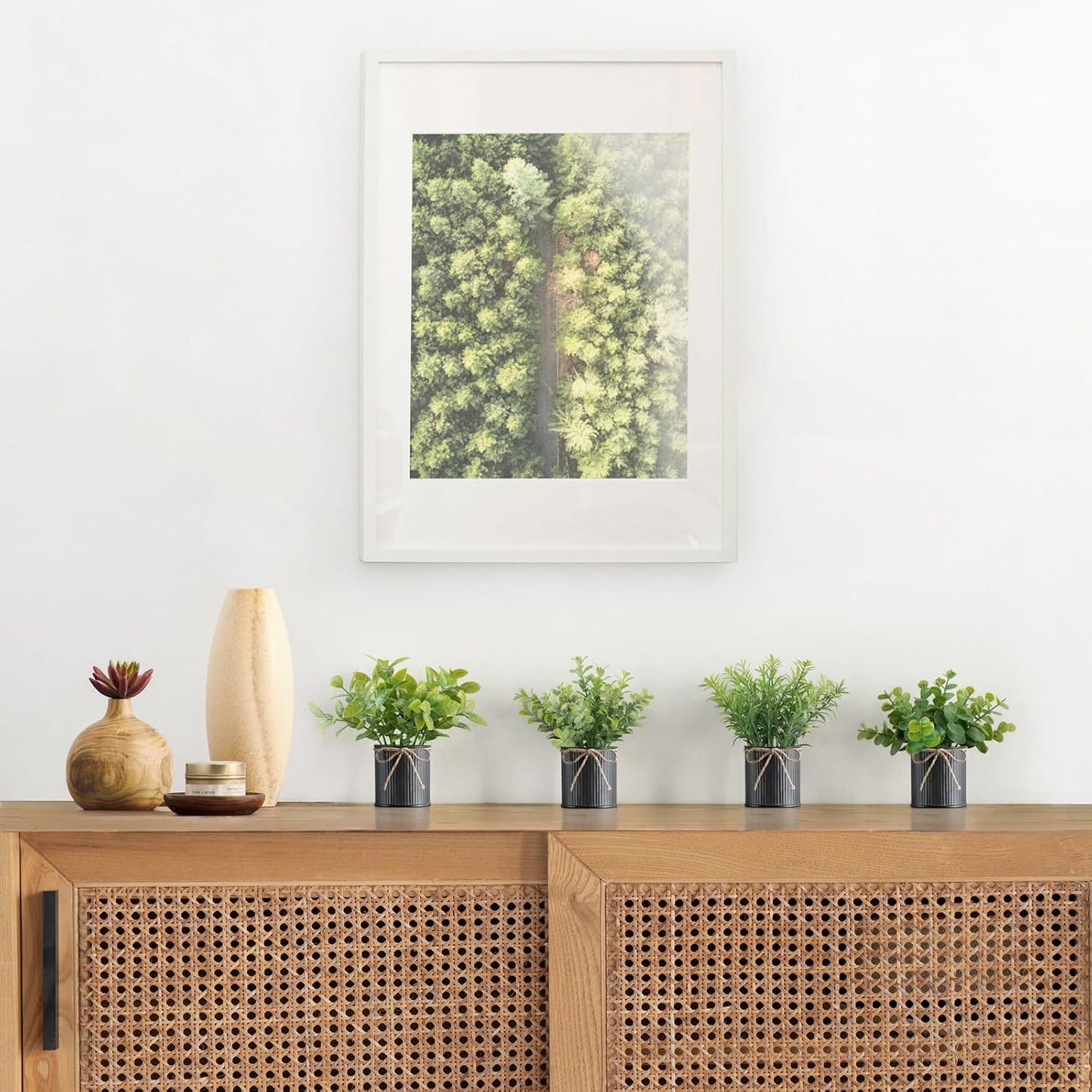 Mkono 4 Packs Small Fake Plants in Farmhouse Galvanized Pots Mini Potted Artificial Eucalyptus Plants for Halloween Decorations Shelf Office Bathroom Rustic Home Decor (Black)