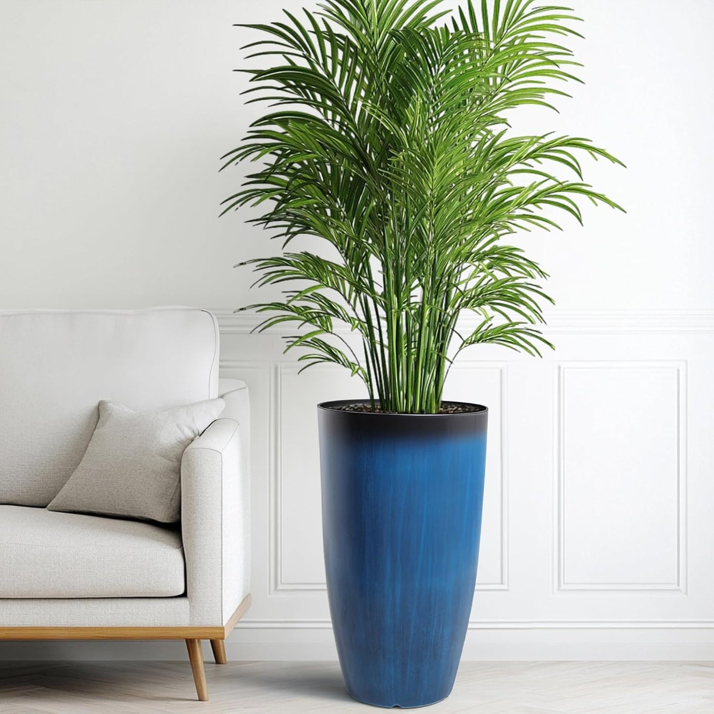 23.75" Round Tall Planters, 2-Pack Large Flower Pots for Indoor Outdoor Plants, UV-Protect PP Container for Garden Patio Yard Balcony Porch or Home Decor, Artistic Floating Cobalt Blue Glaze