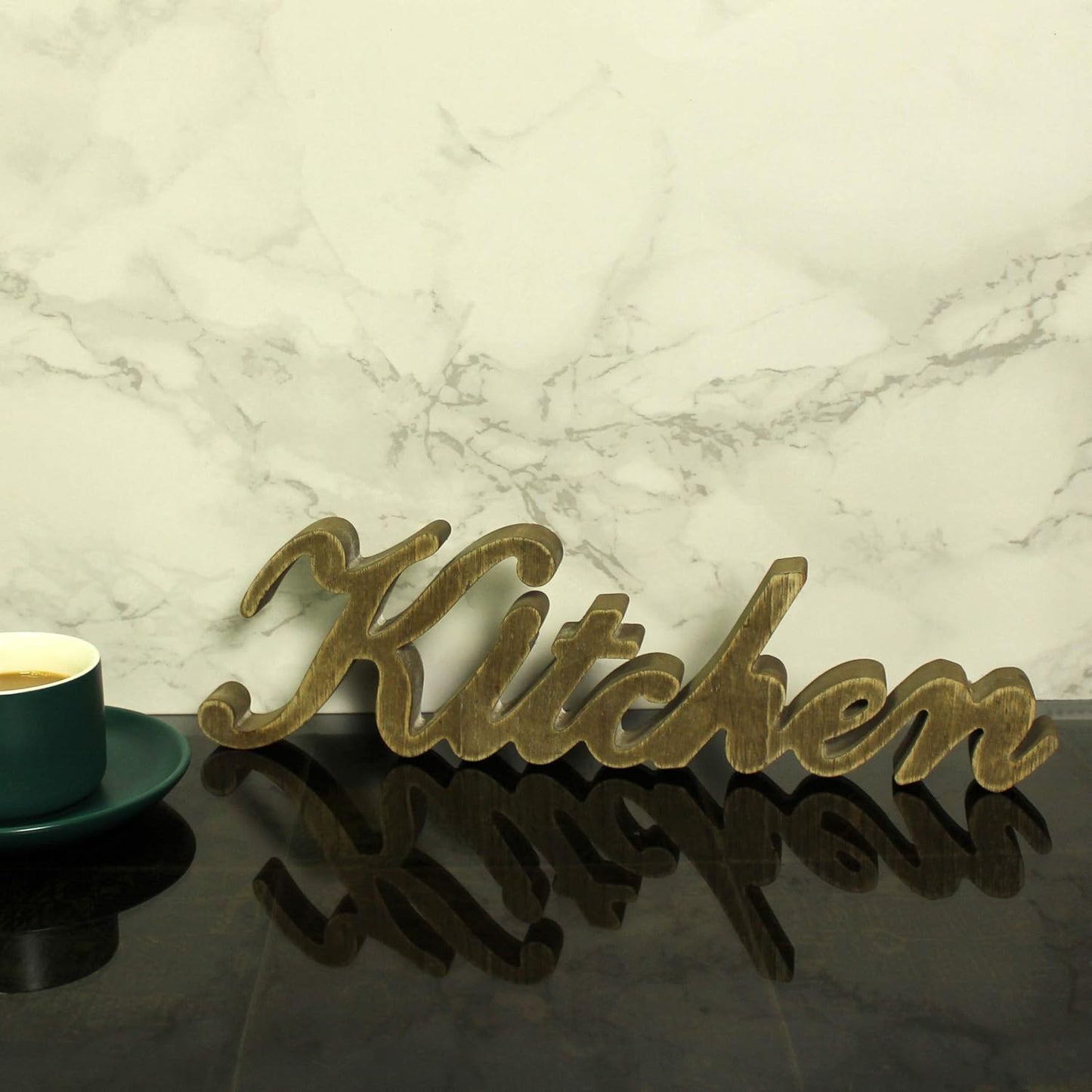 CVHOMEDECO. Rustic Vintage Distressed Wooden Words Sign Free Standing "Kitchen" Desk/Table/Shelf/Door/Home Wall Decoration Art, 15-1/2 x 4-1/4 x 1 Inch