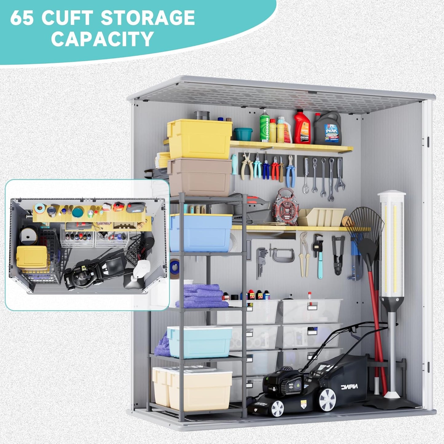 Greesum 5x3FT Plastic Outdoor Storage Shed with Floor, Resin Storaged Sheds with Lockable Door, Window & Vent, All-Weather Tool Sheds for Garden, Backyard, Pool Supplies, Light Gray (4.7×2.5FT)