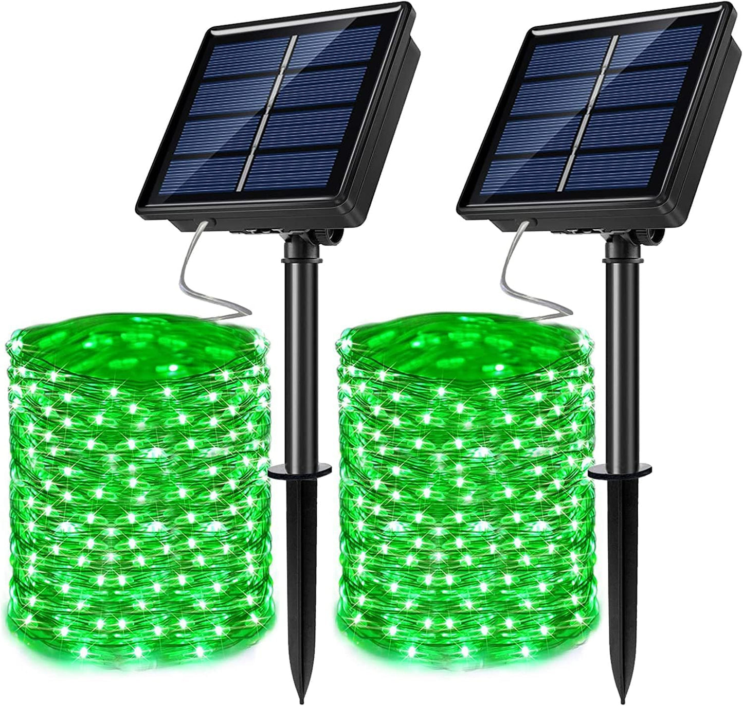 2 Pack Solar Powered Fairy String Lights Outdoor Waterproof 8 Modes Twinkle Christmas Decorations Lights, Each 33ft-100LED, 40ft-120LED, 66ft-200LED, 80ft-240LED, (Green, 66)