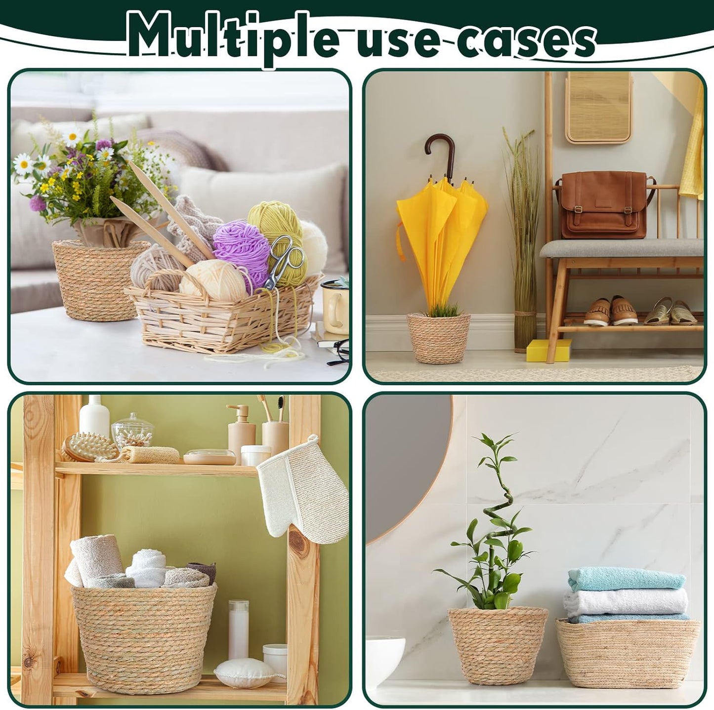 Mumufy 6 Pcs Seagrass Planter Basket Flower Pots Cover Plant Baskets Hand Woven Plant Basket Storage Containers with Plastic Liners for Indoor Outdoor Flower Pots Decoration 10, 7, 8.3 Inch(Classic)