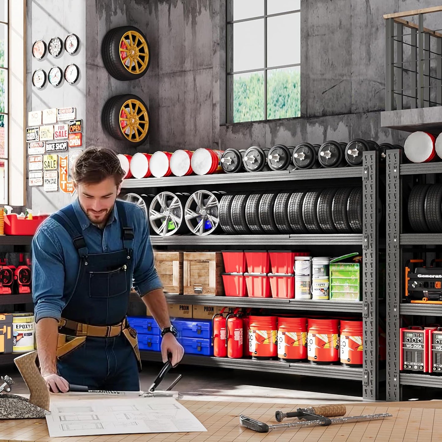 71” W Storage Shelves Heavy Duty, 5000LBS Metal Garage Shelving Units, 4 Tier Storage rack shelf, Steel Industrial Shelving , Adjustable Standing Shelf for Basement/Warehouse 71"W x 24"D x 70"H, Black