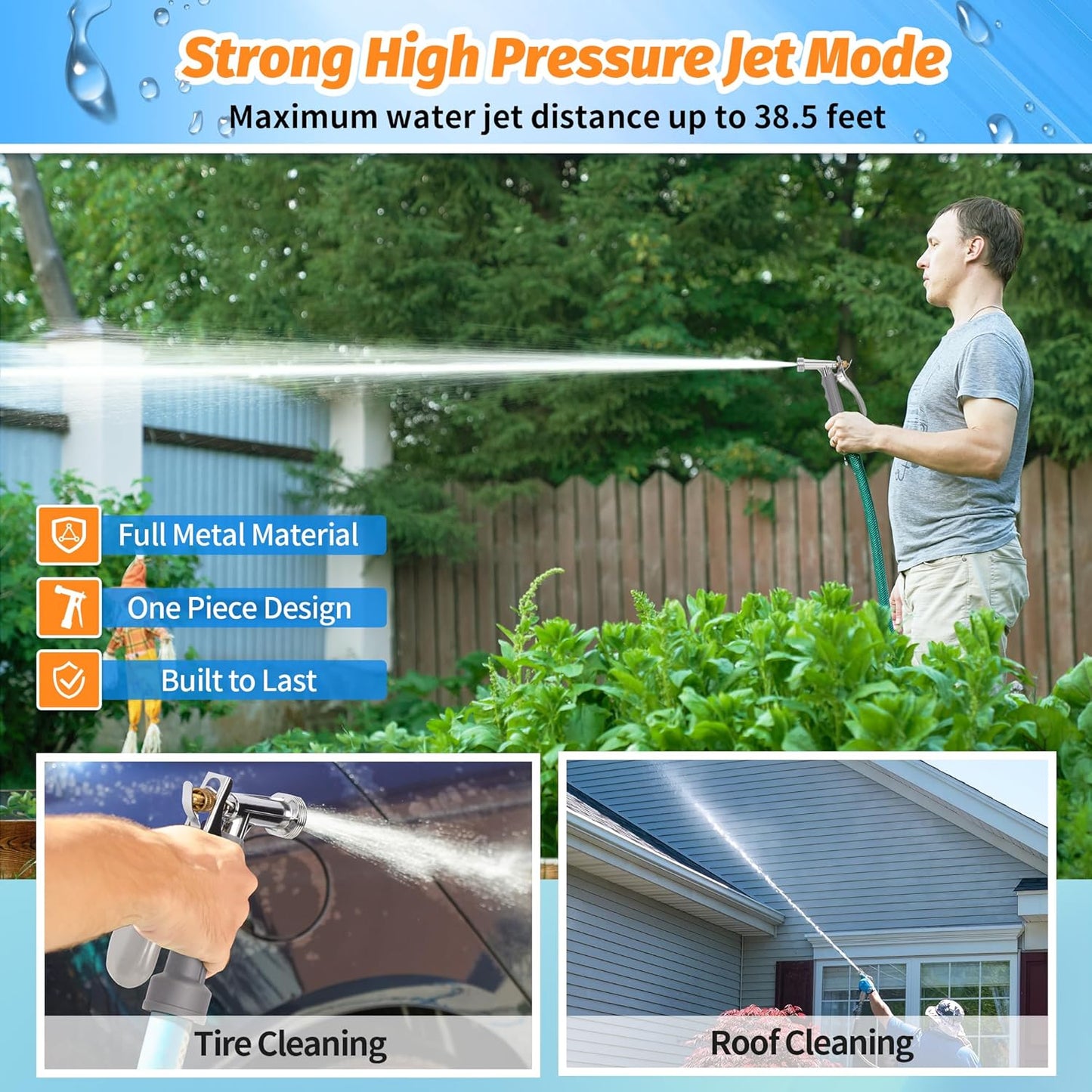 AUTOMAN Full Size Garden Hose Nozzle, High Pressure Pistol Grip Water Nozzle Sprayer with Threaded Front, Adjustable Spray Water Flow for Washing Car, Cleaning Ground, Watering Plants, Showering Pets